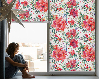 Blackout roller blind for window Red flowers