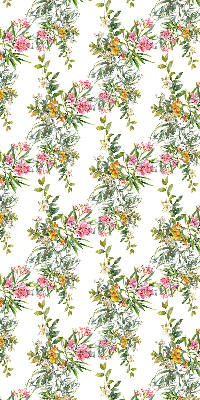 Fabric roller blind for window with a flowers pattern