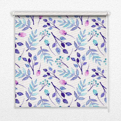 Blackout window roller blind with blue flowers pattern