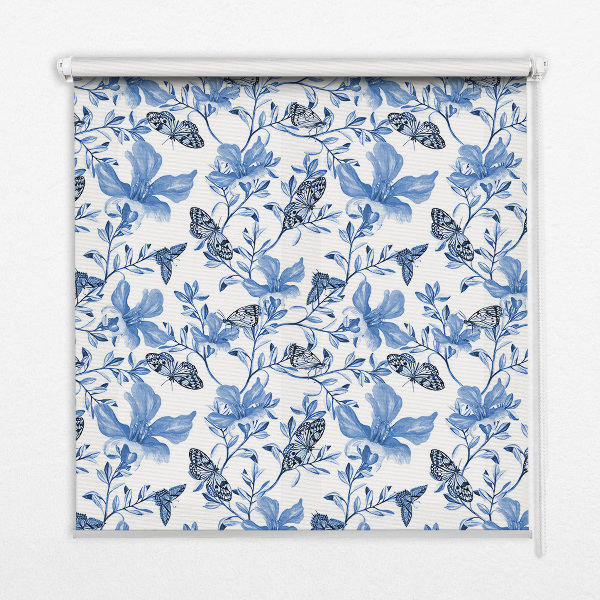 Fabric roller blind for window Blue butterflies