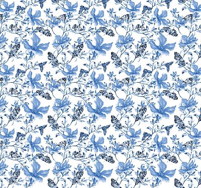 Fabric roller blind for window Blue butterflies