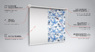 Fabric roller blind for window Blue butterflies
