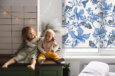 Fabric roller blind for window Blue butterflies