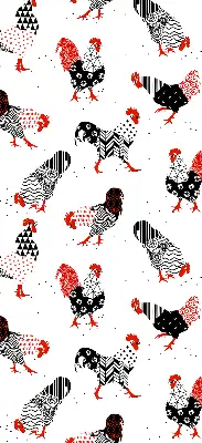 Blackout roller blind for window with roosters print