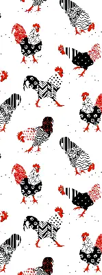 Blackout roller blind for window with roosters print
