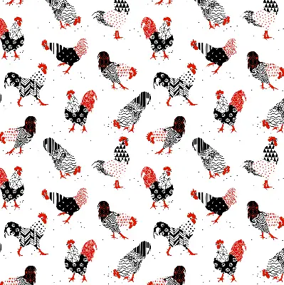 Blackout roller blind for window with roosters print