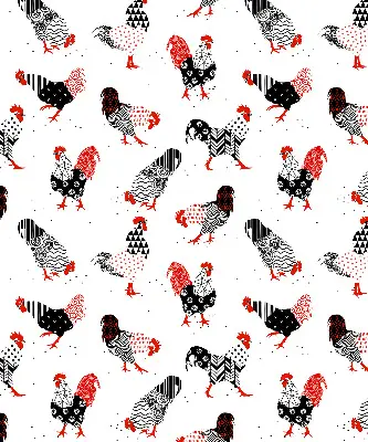 Blackout roller blind for window with roosters print