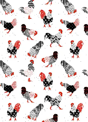 Blackout roller blind for window with roosters print