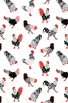 Blackout roller blind for window with roosters print