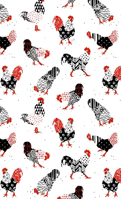 Blackout roller blind for window with roosters print