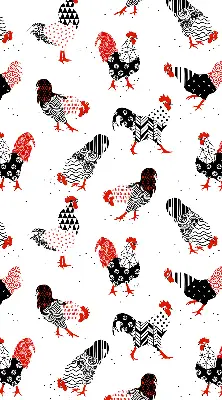 Blackout roller blind for window with roosters print