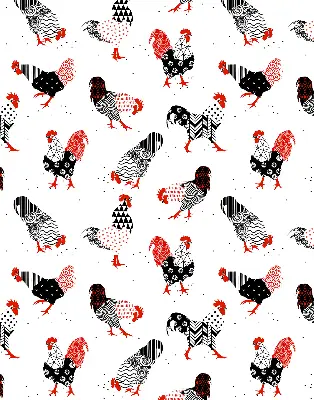 Blackout roller blind for window with roosters print