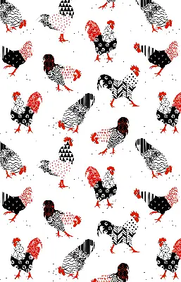 Blackout roller blind for window with roosters print