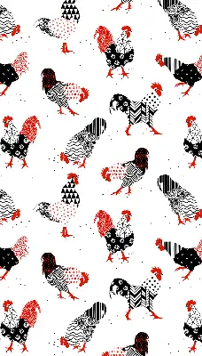Blackout roller blind for window with roosters print