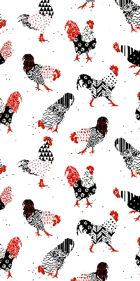 Blackout roller blind for window with roosters print
