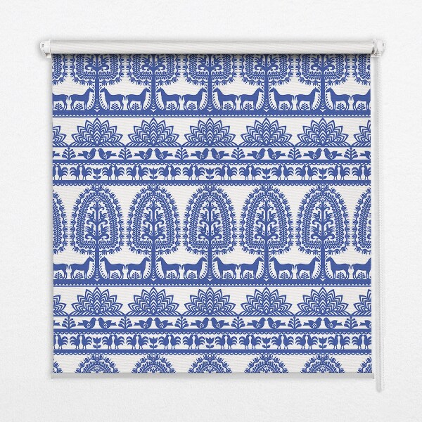 Fabric roller blind for window Blue pattern