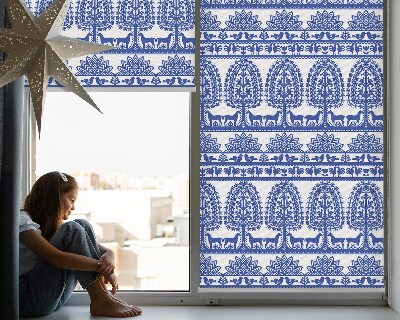 Fabric roller blind for window Blue pattern