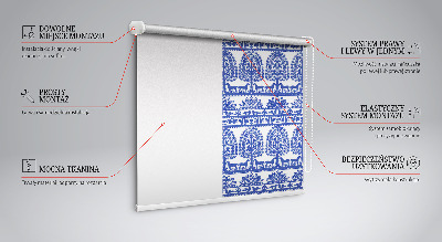 Fabric roller blind for window Blue pattern