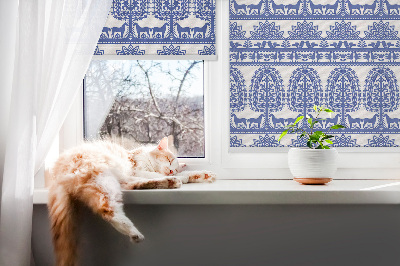 Fabric roller blind for window Blue pattern