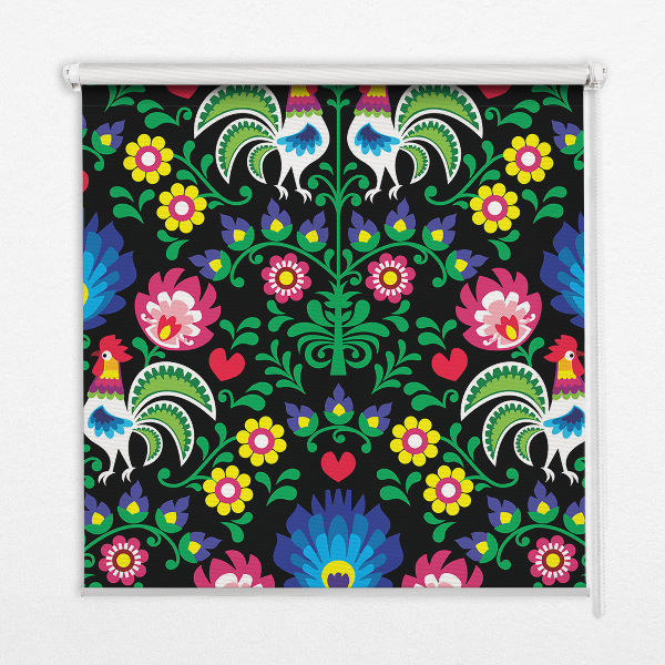 Fabric roller blind for window Colorful roosters