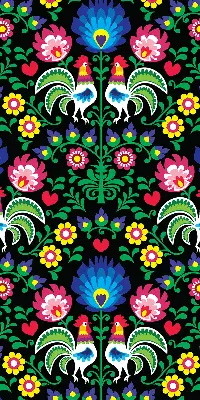 Fabric roller blind for window colorful roosters pattern