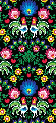 Fabric roller blind for window colorful roosters pattern