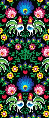 Fabric roller blind for window colorful roosters pattern