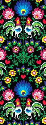 Fabric roller blind for window colorful roosters pattern