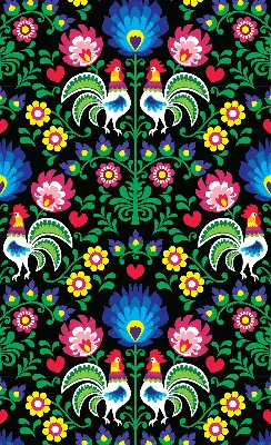 Fabric roller blind for window colorful roosters pattern