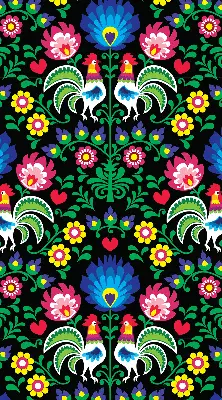 Fabric roller blind for window colorful roosters pattern