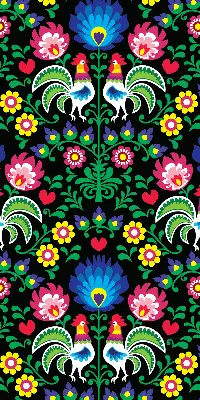 Fabric roller blind for window colorful roosters pattern