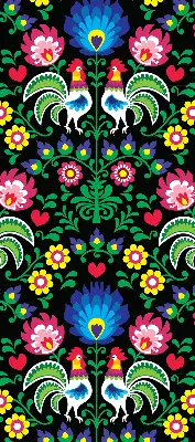 Fabric roller blind for window colorful roosters pattern