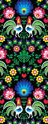Fabric roller blind for window colorful roosters pattern