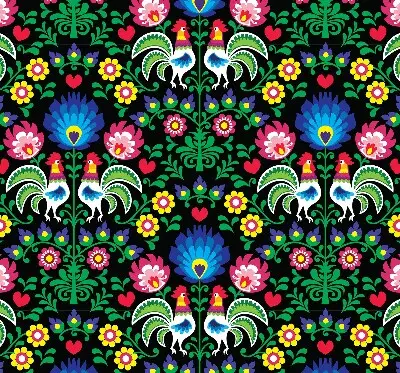 Fabric roller blind for window colorful roosters pattern