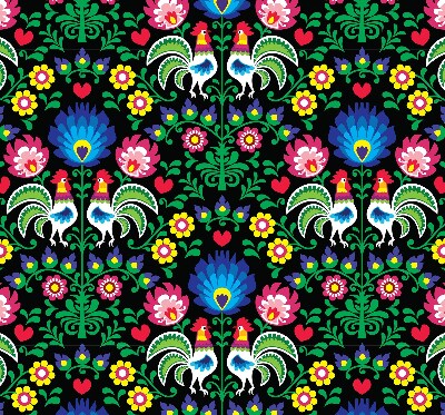 Fabric roller blind for window Colorful roosters