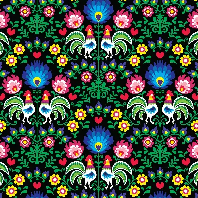 Fabric roller blind for window colorful roosters pattern