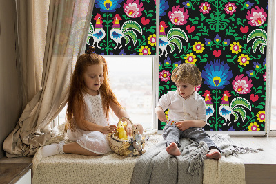 Fabric roller blind for window Colorful roosters