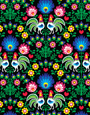 Fabric roller blind for window Colorful roosters
