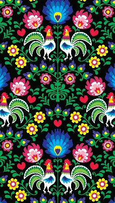 Fabric roller blind for window colorful roosters pattern
