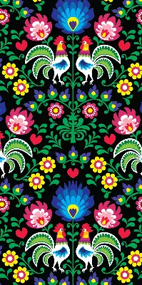 Fabric roller blind for window colorful roosters pattern