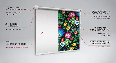 Fabric roller blind for window colorful roosters pattern