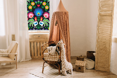 Fabric roller blind for window Colorful roosters