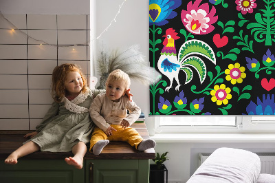 Fabric roller blind for window Colorful roosters