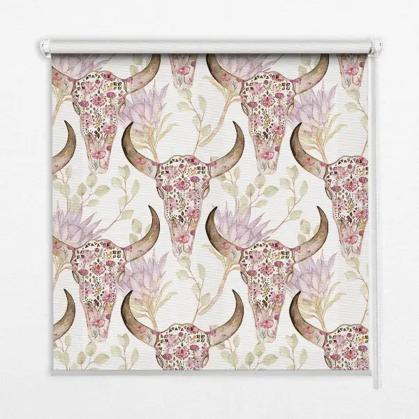 Blackout roller blind colorful buffalo heads pattern