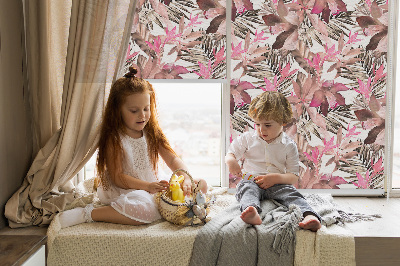 Blackout roller blind for window Pink flowers