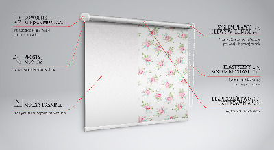 Fabric roller blind for window with a roses pattern