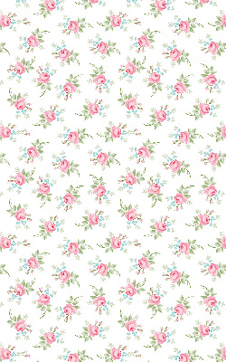 Fabric roller blind for window with a roses pattern