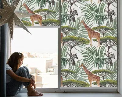 Blackout window roller blind animals and trees pattern