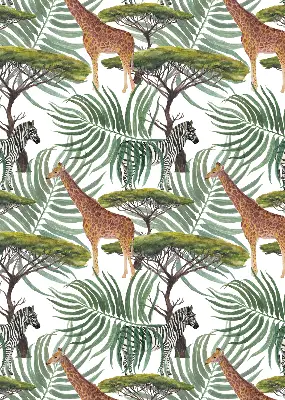 Blackout window roller blind animals and trees pattern