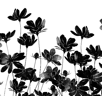Blackout roller blind with black floral pattern
